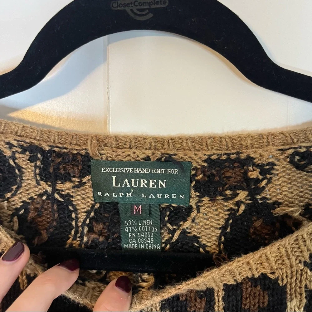 Lauren Ralph Lauren Leopard Print Crewneck Sweater in Black and Tan - Picture 2 of 5